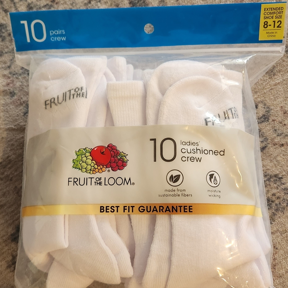 Fruit of the Loom White Casual Socks 10-Pack